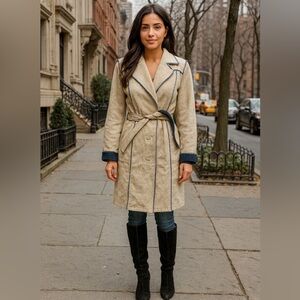 💙🤎💙Y2K Vintage Rampage suede coat large Corduroy blue lining Jacket belted